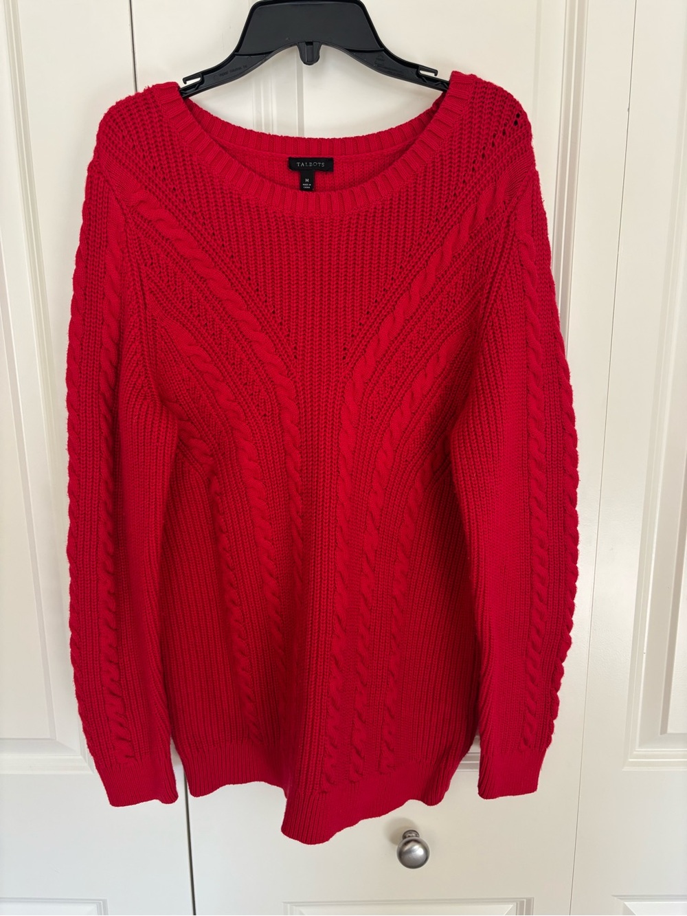 Women’s Talbots red cable knit sweater size medium.